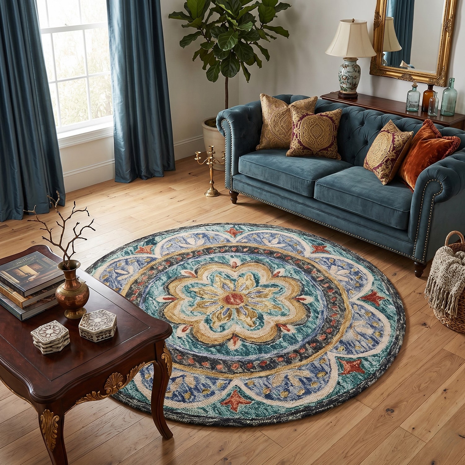 Daisy Ray Floral Hand Tufted Indoor Round Area Rug