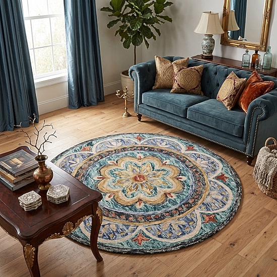 Daisy Ray Floral Hand Tufted Indoor Round Area Rug
