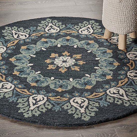 Daisy Cel Floral Hand Tufted Indoor Round Area Rug