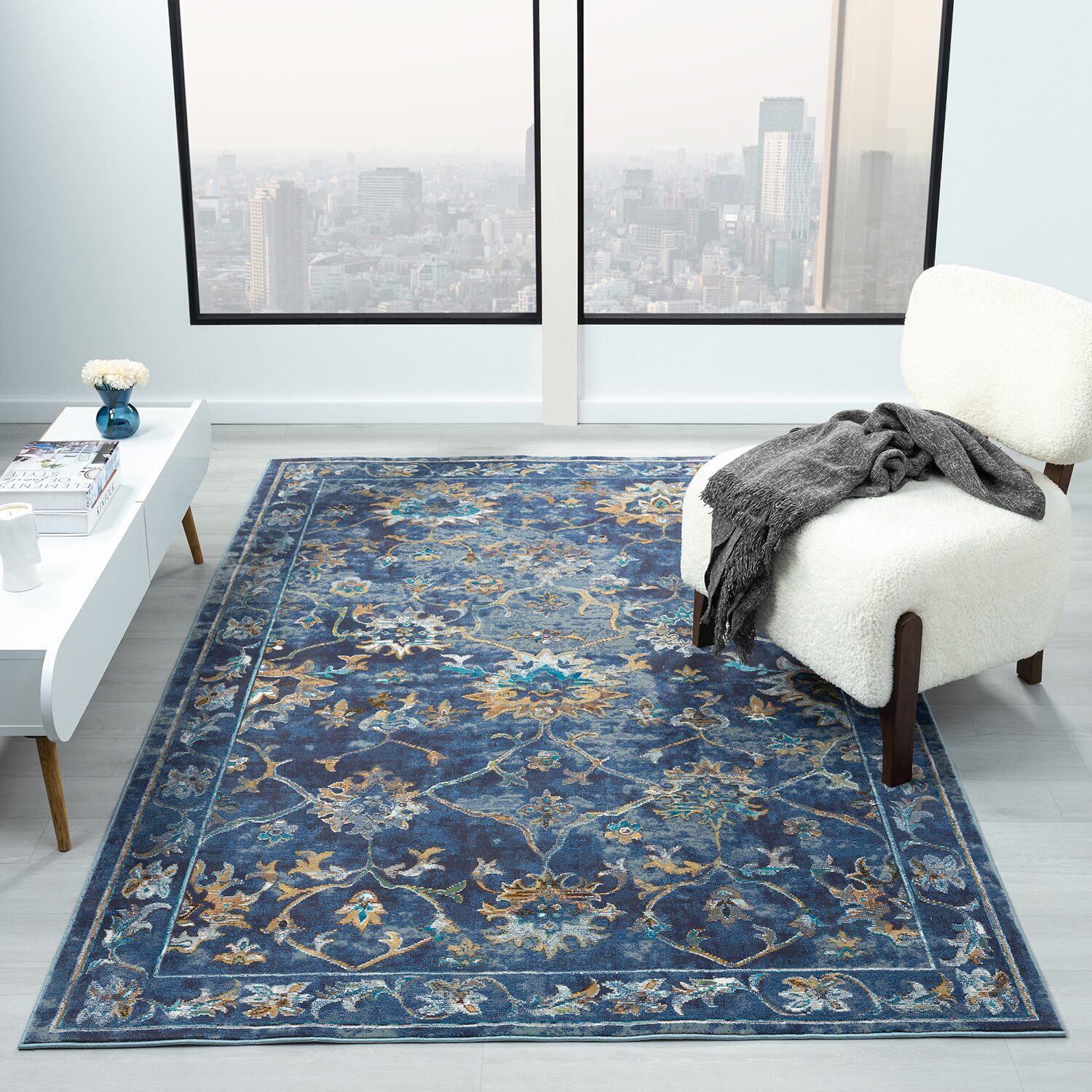 Glossy Ely Floral Stain Resistant Indoor Rectangular Area Rug