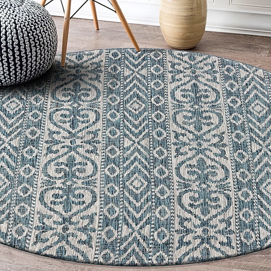 Sylvestra Entwined Geometric 7'6"X7'6" Indoor Outdoor Round Area Rug