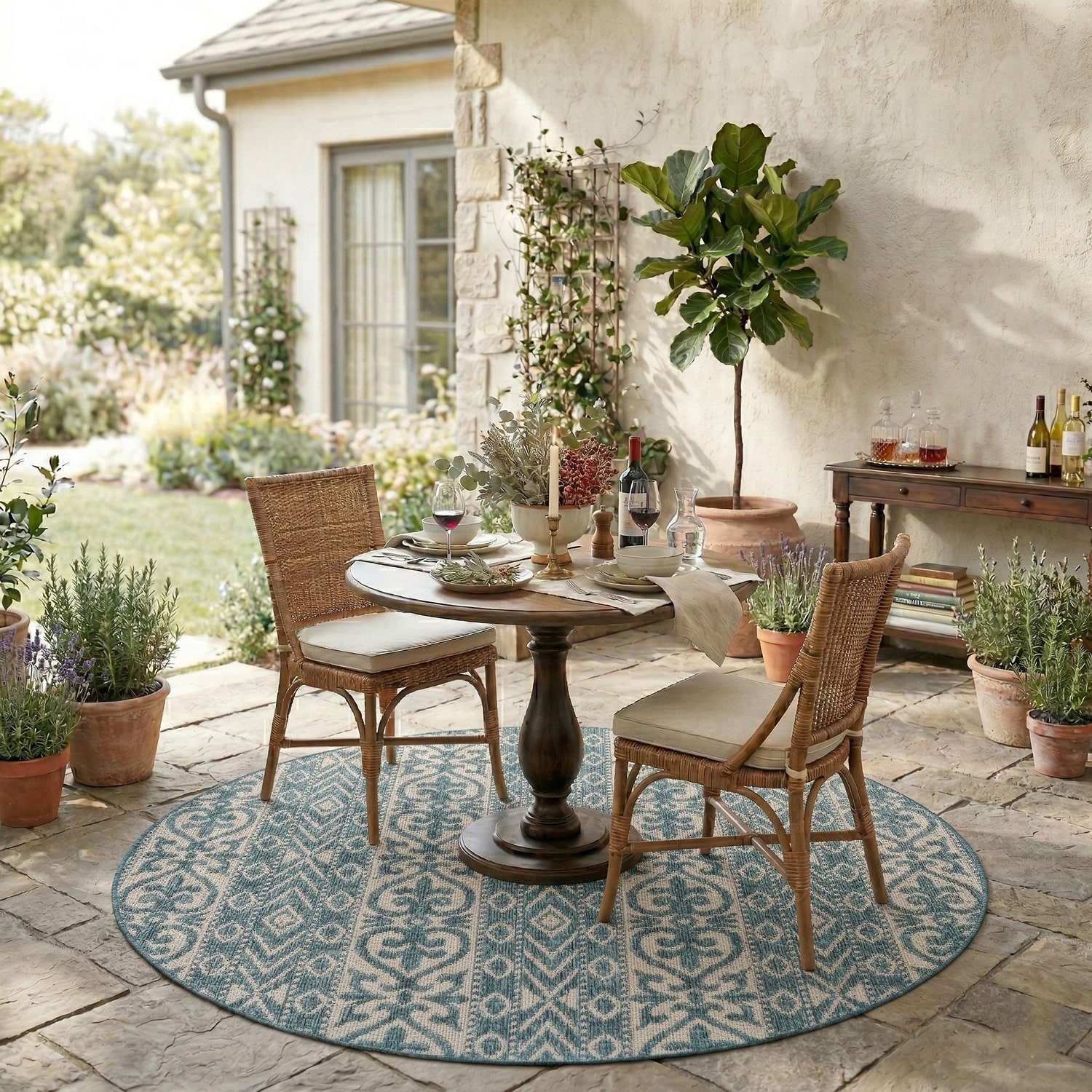 Sylvestra Entwined Geometric 7'6"X7'6" Indoor Outdoor Round Area Rug