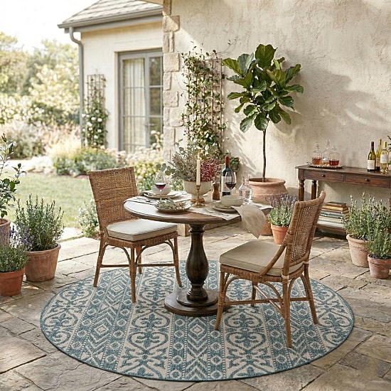 Sylvestra Entwined Geometric 7'6"X7'6" Indoor Outdoor Round Area Rug