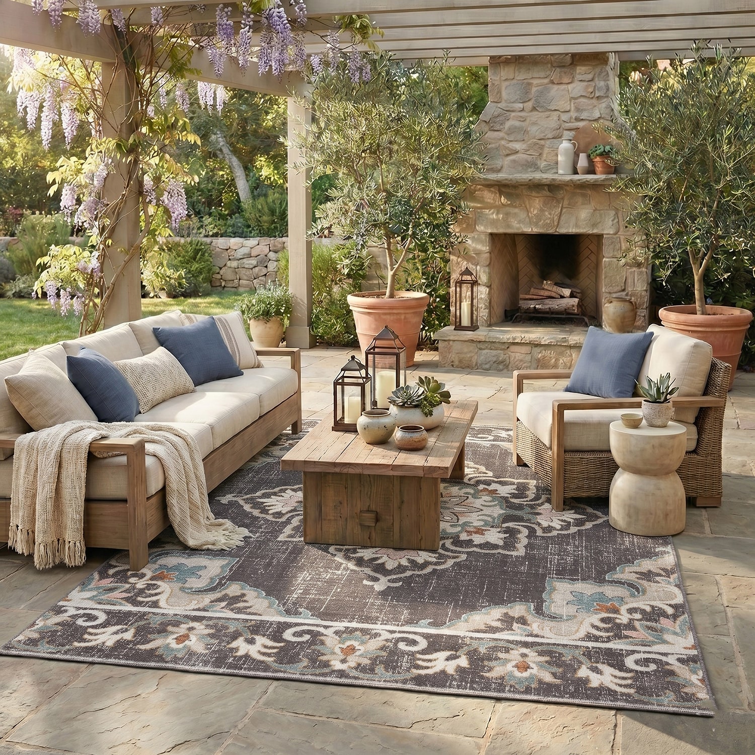 Anica Eclectic Medallion Floral Indoor Outdoor Rectangular Area Rug