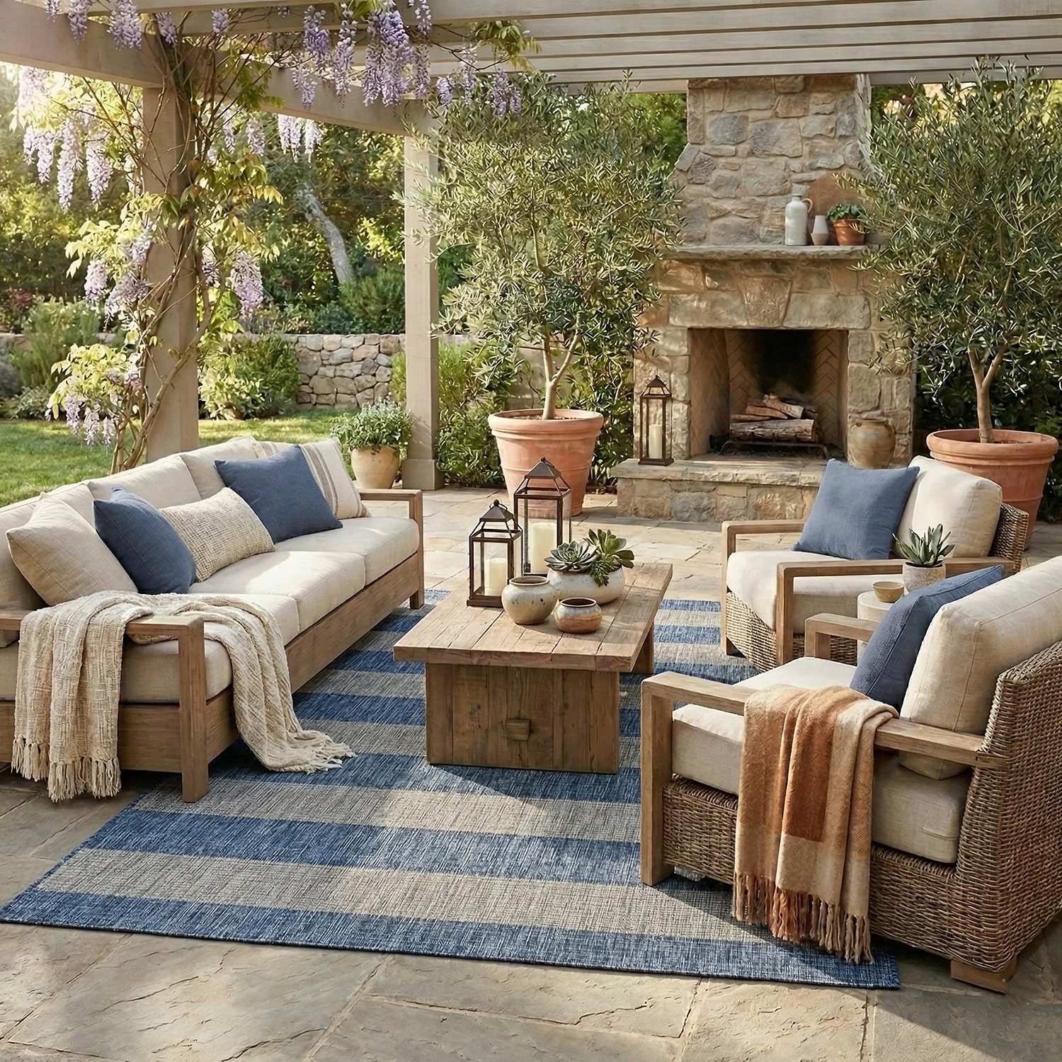 Catherine Coastal Striped Indoor Outdoor Rectangular Area Rug