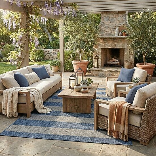 Catherine Coastal Striped Indoor Outdoor Rectangular Area Rug