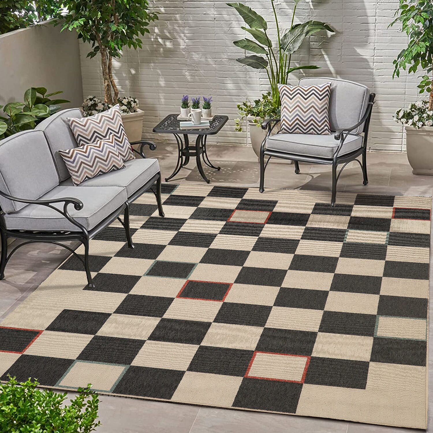 LR Home Checkered Indoor Outdoor Rectangular Area Rug
