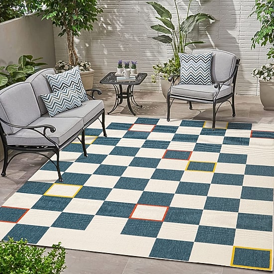 LR Home Checkered Indoor Outdoor Rectangular Area Rug
