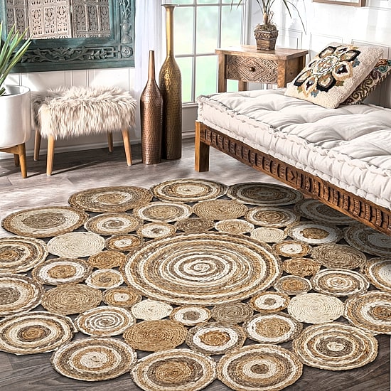 Brynn Astra Dots Braided Stain Resistant Indoor Round Area Rug