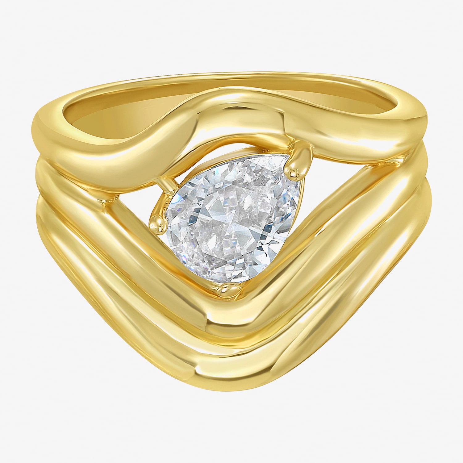 RM Rebecca Minkoff Womens Cubic Zirconia 14K Gold Over Brass Pear Cocktail Ring
