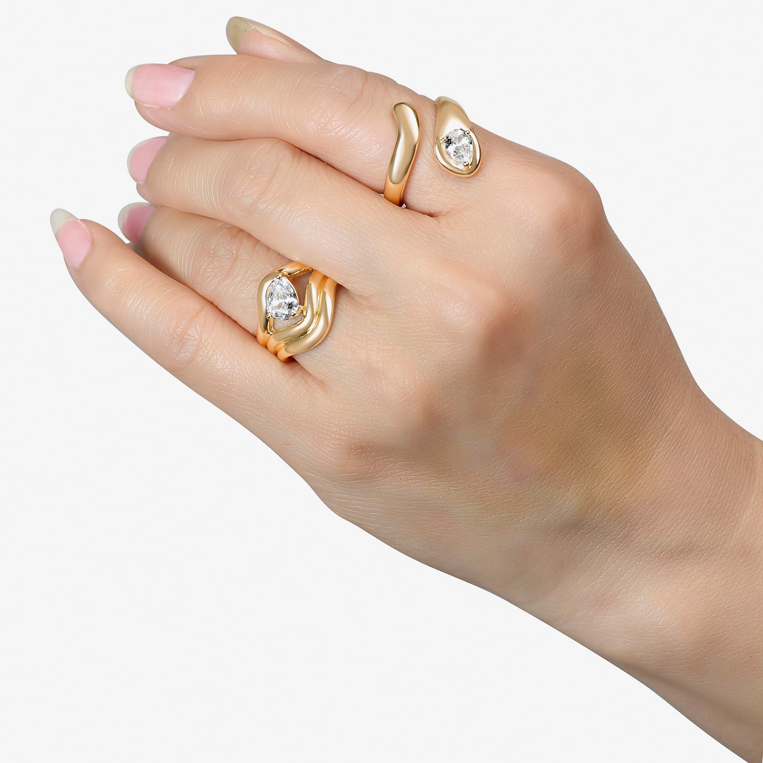 RM Rebecca Minkoff Womens Cubic Zirconia 14K Gold Over Brass Pear Cocktail Ring
