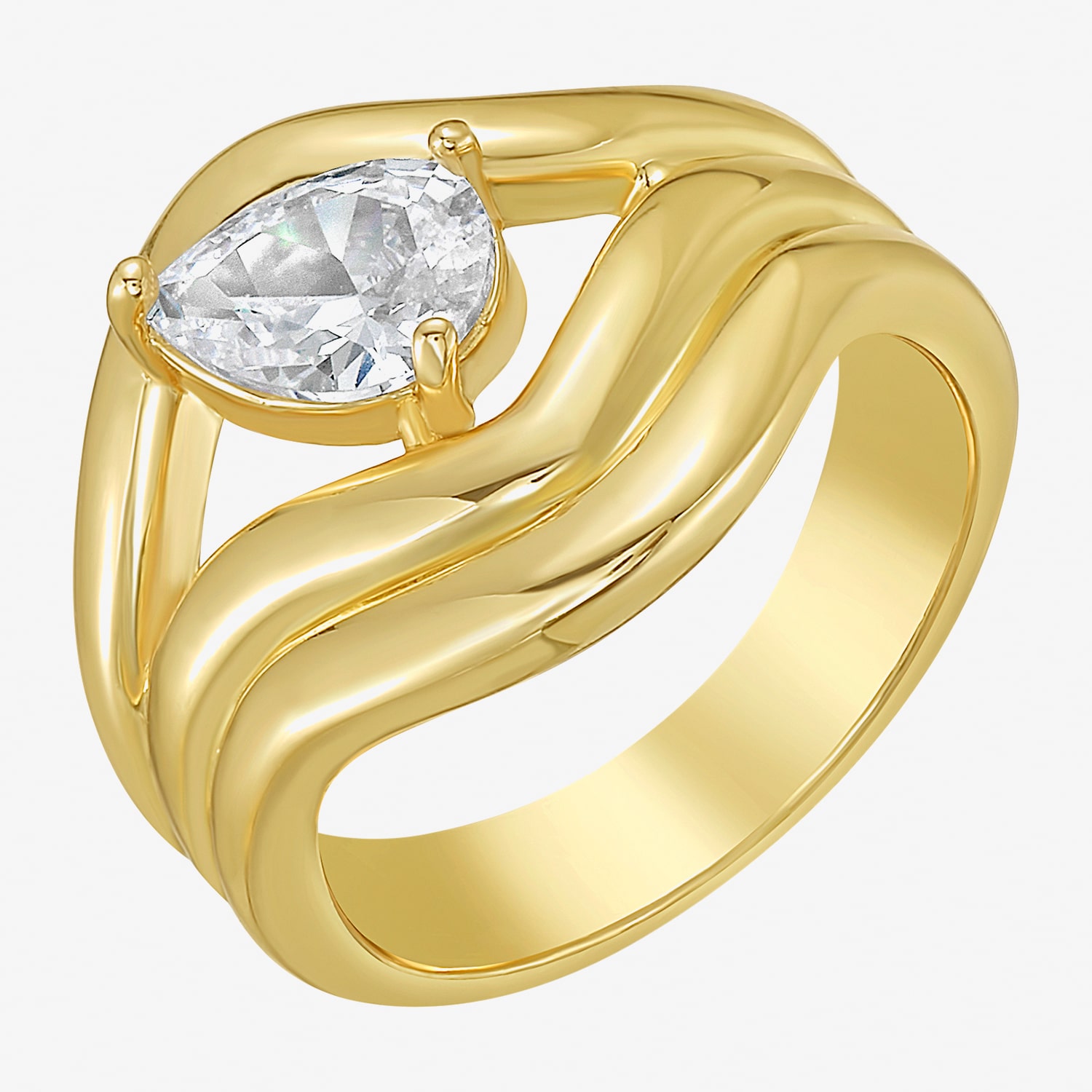 RM Rebecca Minkoff Womens Cubic Zirconia 14K Gold Over Brass Pear Cocktail Ring