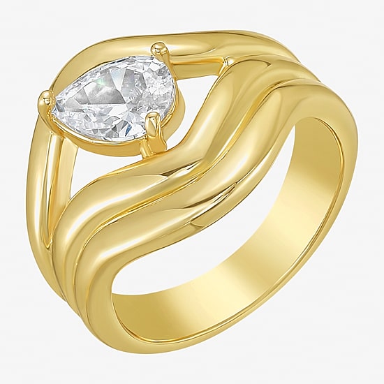 RM Rebecca Minkoff Womens Cubic Zirconia 14K Gold Over Brass Pear Cocktail Ring