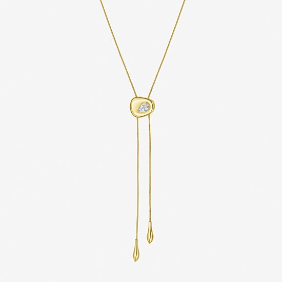 RM Rebecca Minkoff Womens Cubic Zirconia 14K Gold Over Brass Oval 32 Inch Pendant Necklace
