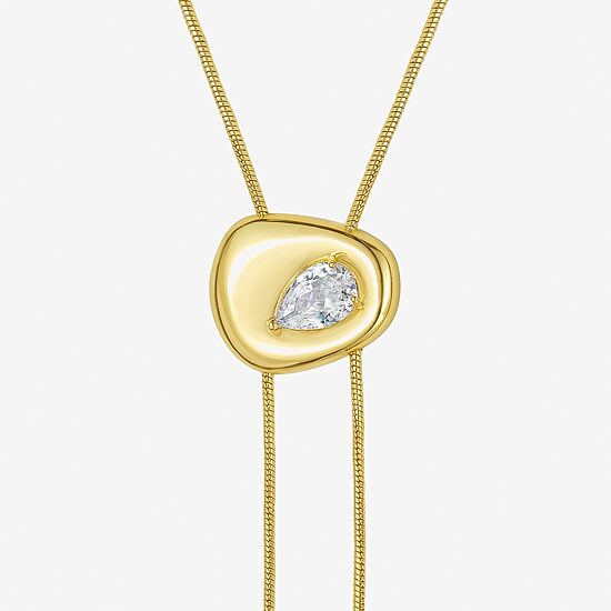 RM Rebecca Minkoff Womens Cubic Zirconia 14K Gold Over Brass Oval 32 Inch Pendant Necklace