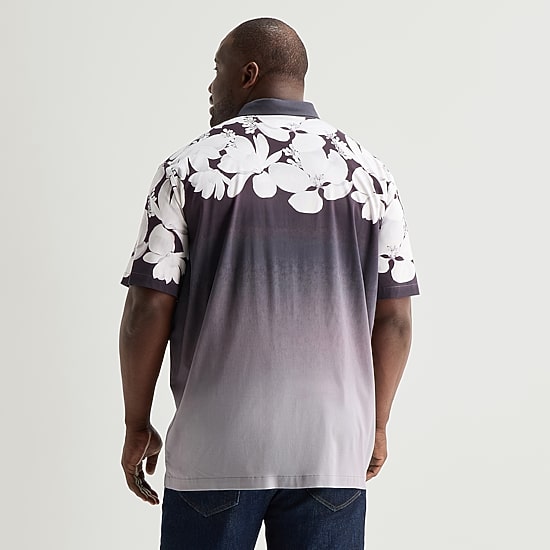 Shaquille O'Neal XLG™ Placement Print Mens Short Sleeve Regular Fit Big and Tall Button-Down Shirt