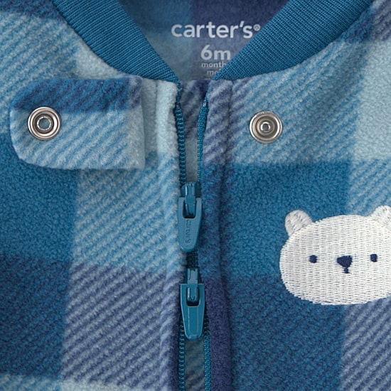 Carter's Microfleece Bear Baby Boys Plaid Sleep and Play