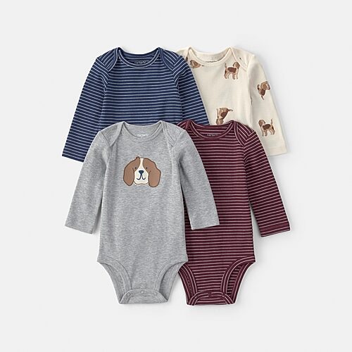 Carter's Baby Boys Crew Neck Long Sleeve 4-pc. Bodysuit In Gray