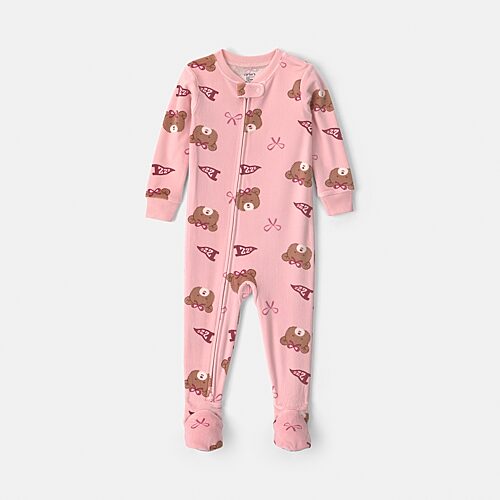 Carter's Baby Girls Footed Crew Neck Long Sleeve One Piece Pajama In Pink