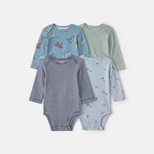 Carter's Baby Boys Crew Neck Long Sleeve 4-pc. Bodysuit In Blue