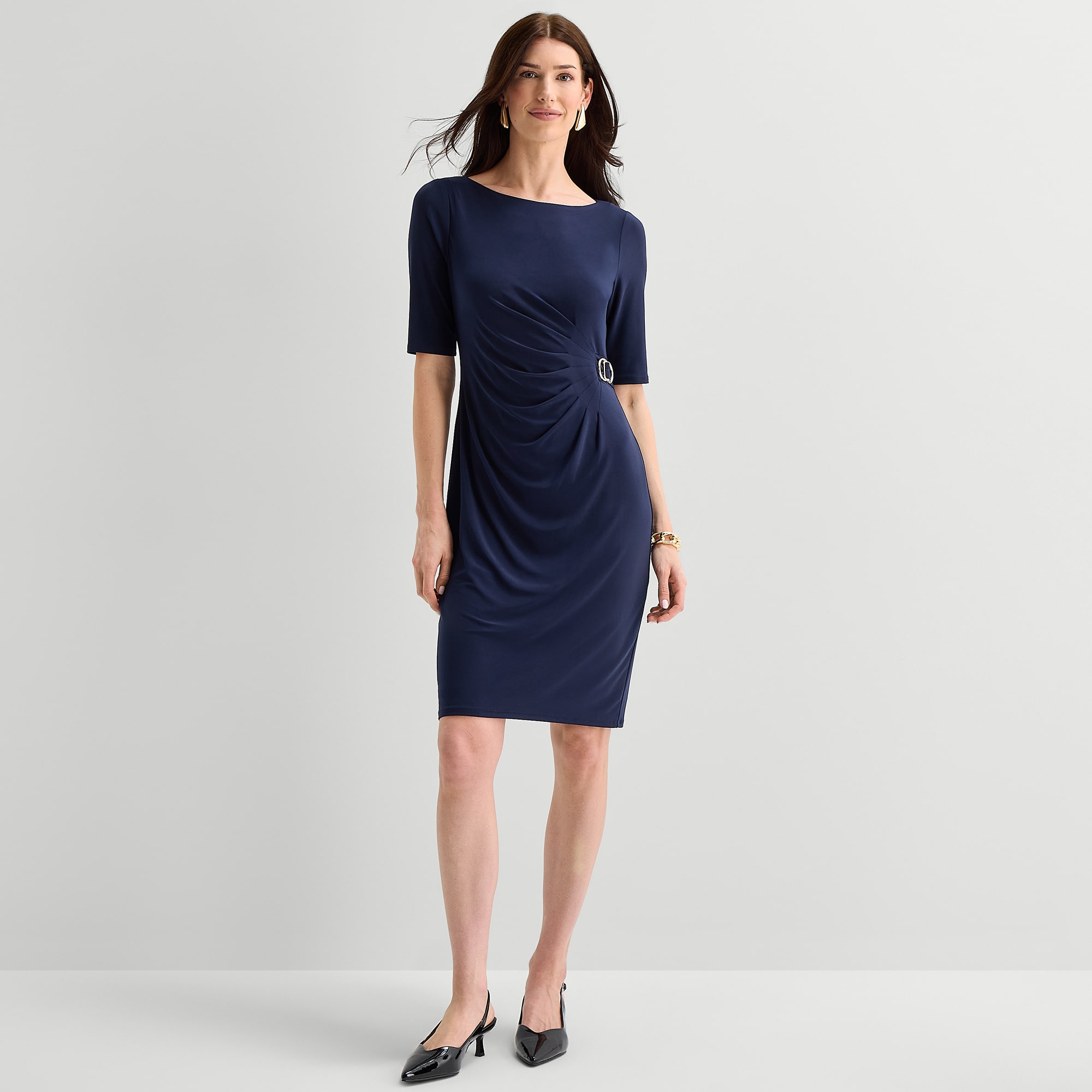Jessica Howard Womens Boat Neck Short Sleeve Sheath Dress