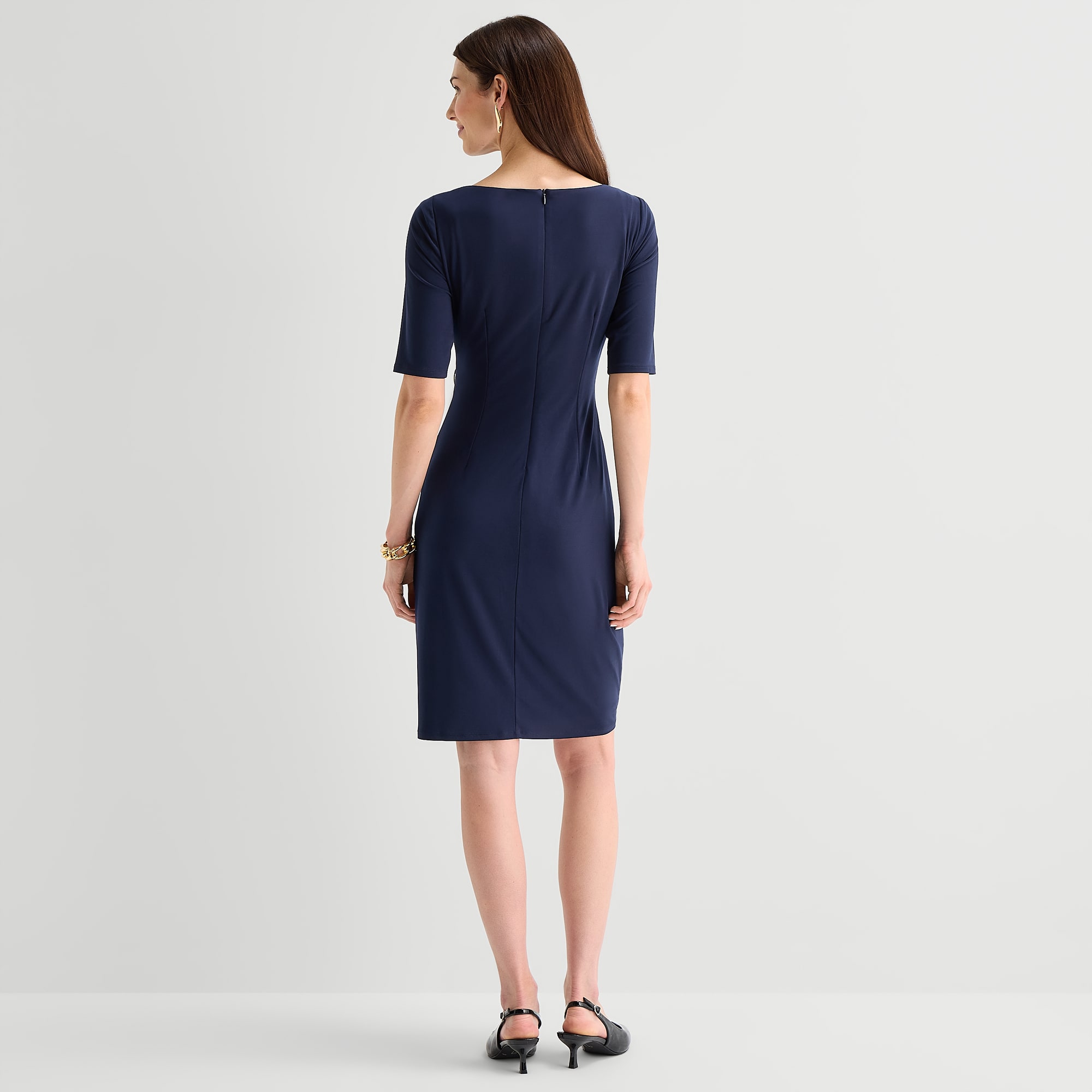 Jessica Howard Womens Boat Neck Short Sleeve Sheath Dress