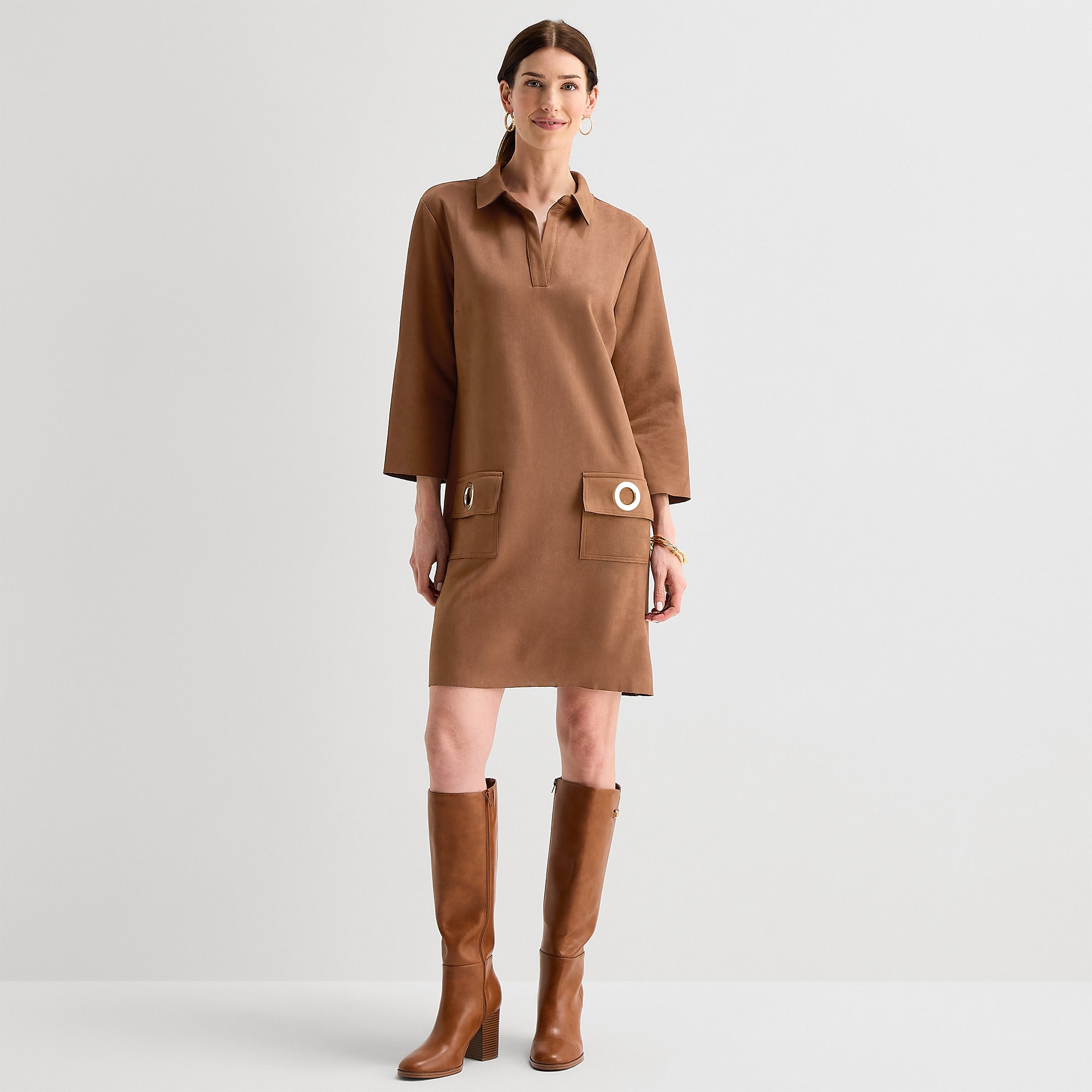 MSK Womens 3/4 Sleeve Shirt Dress