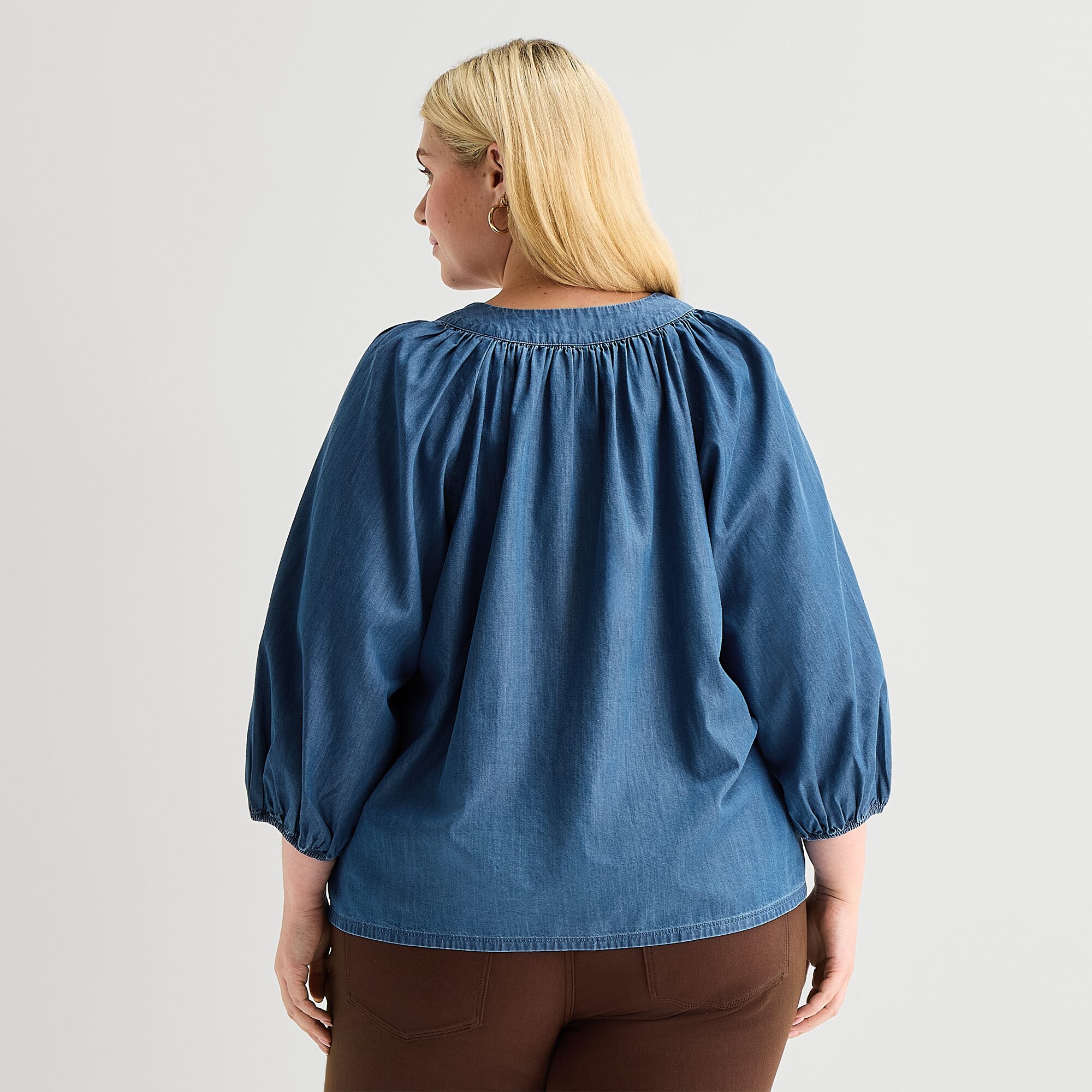 St. John's Bay Womens Plus Split Crew Neck 3/4 Sleeve Blouse