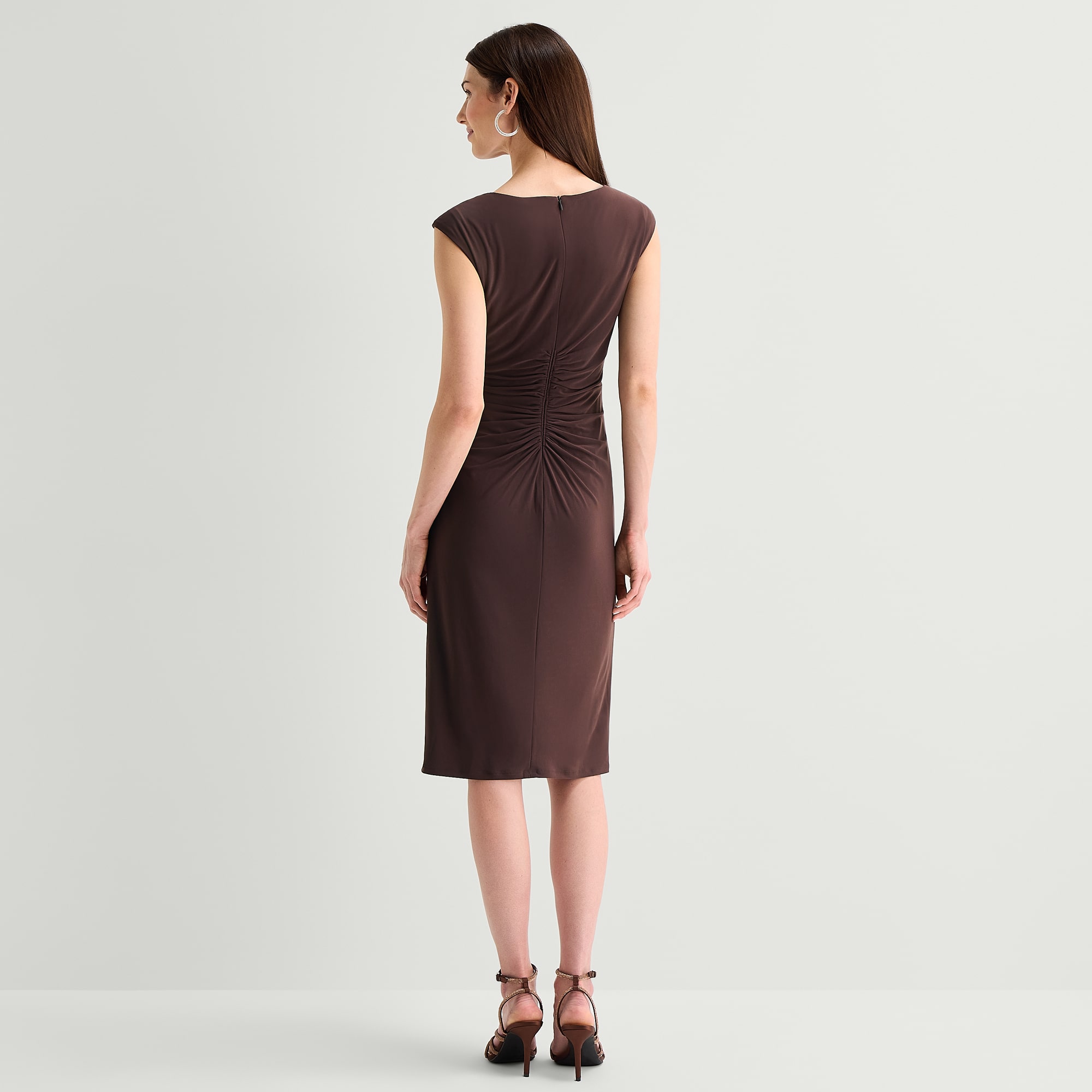 Jessica Howard Womens Midi Asymmetrical Neck Short Sleeve Sheath Dress