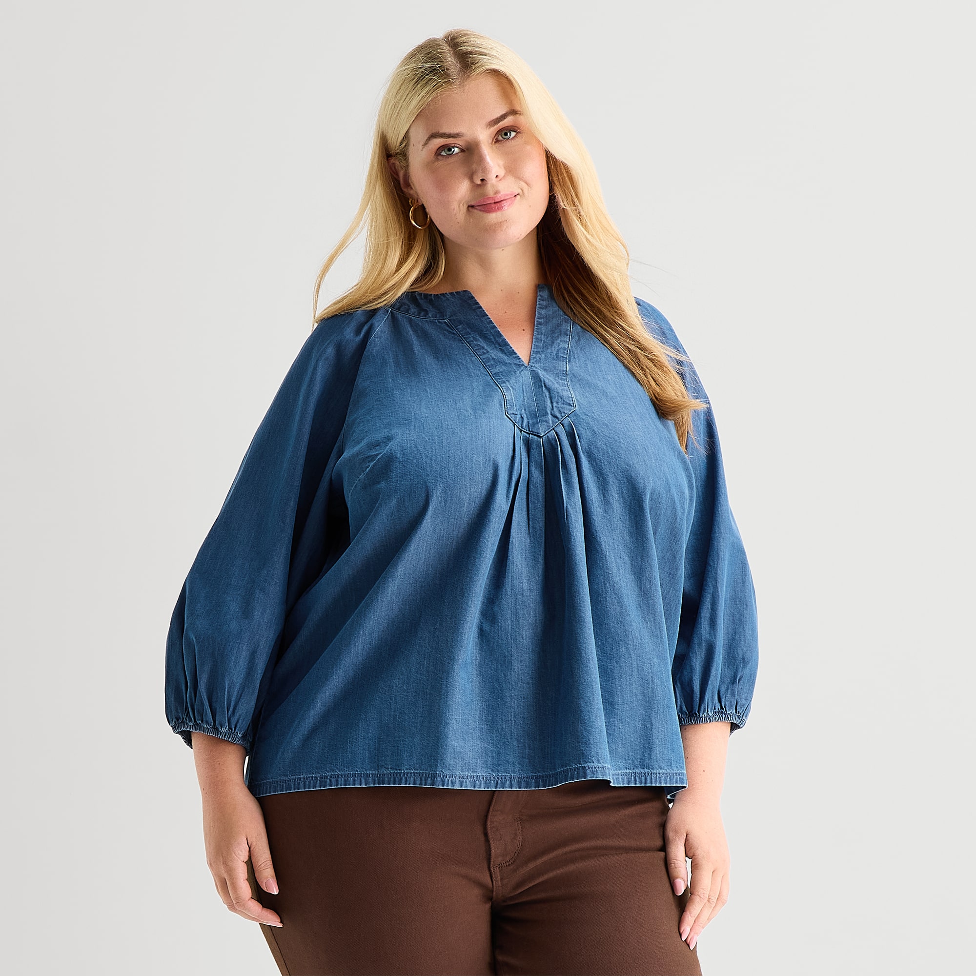 St. John's Bay Womens Plus Split Crew Neck 3/4 Sleeve Blouse