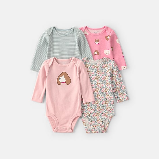 Carter's Baby Girls Crew Neck Long Sleeve 4-pc. Bodysuit