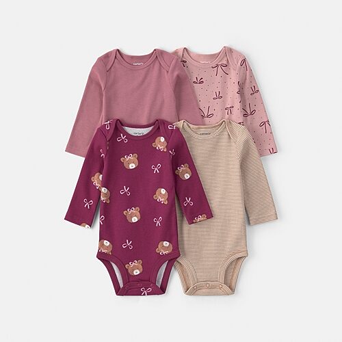 Carter's Baby Girls Crew Neck Long Sleeve 4-pc. Bodysuit In Red