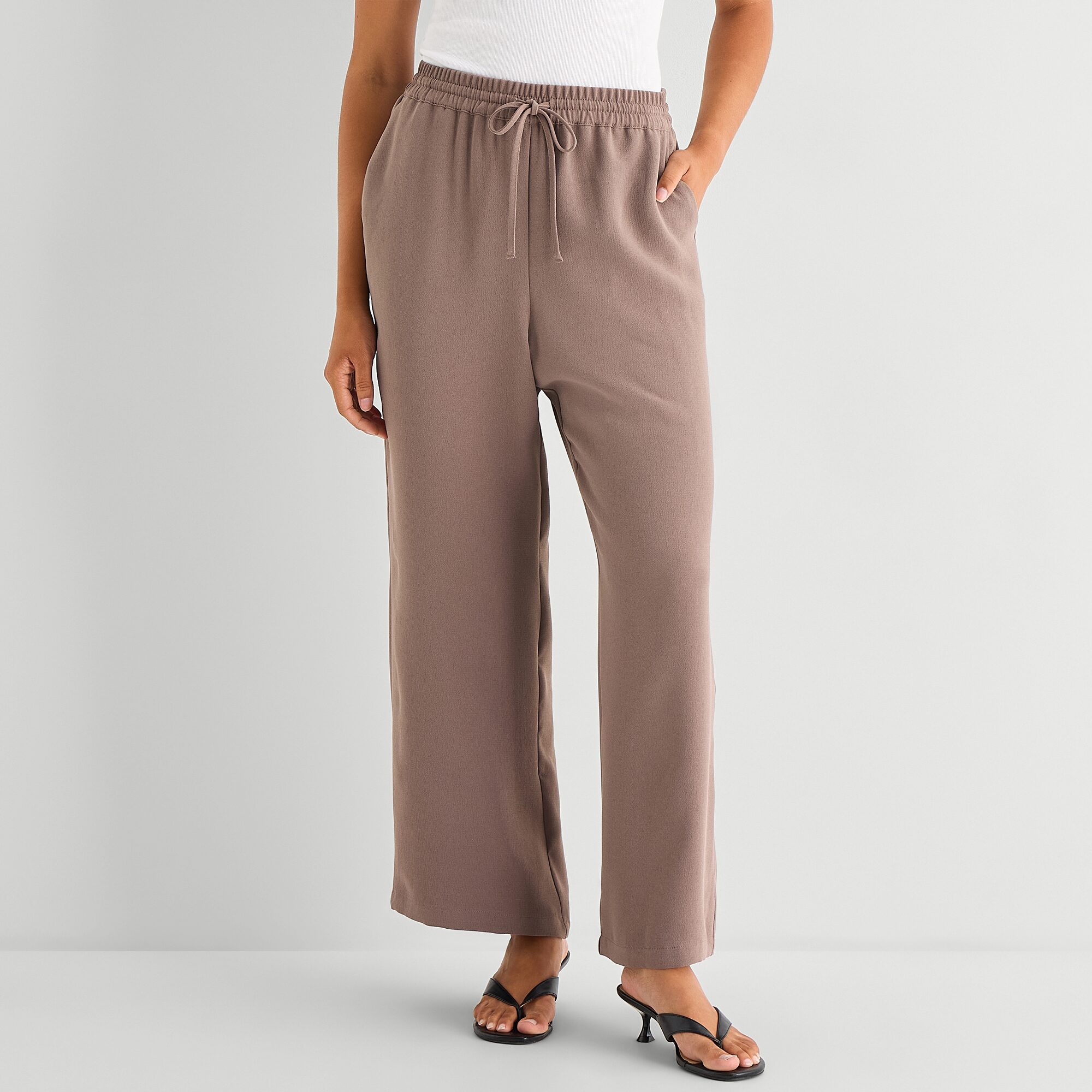 A.N.A Womens Crepe Wide Leg Mid Rise Pull-On Pant