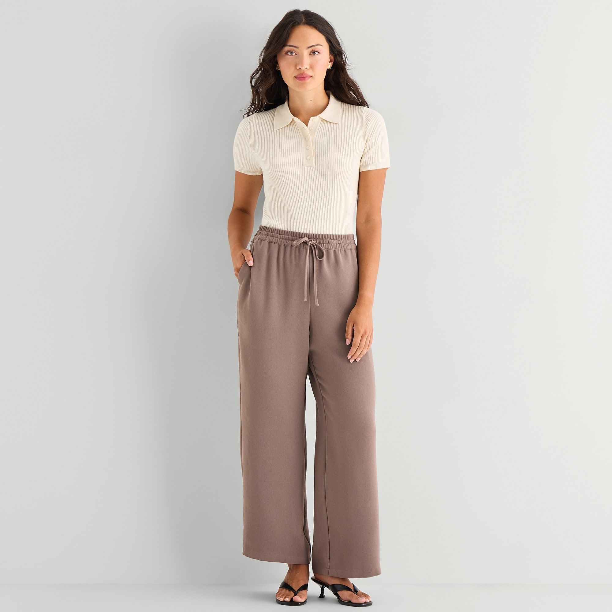 A.N.A Womens Crepe Wide Leg Mid Rise Pull-On Pant