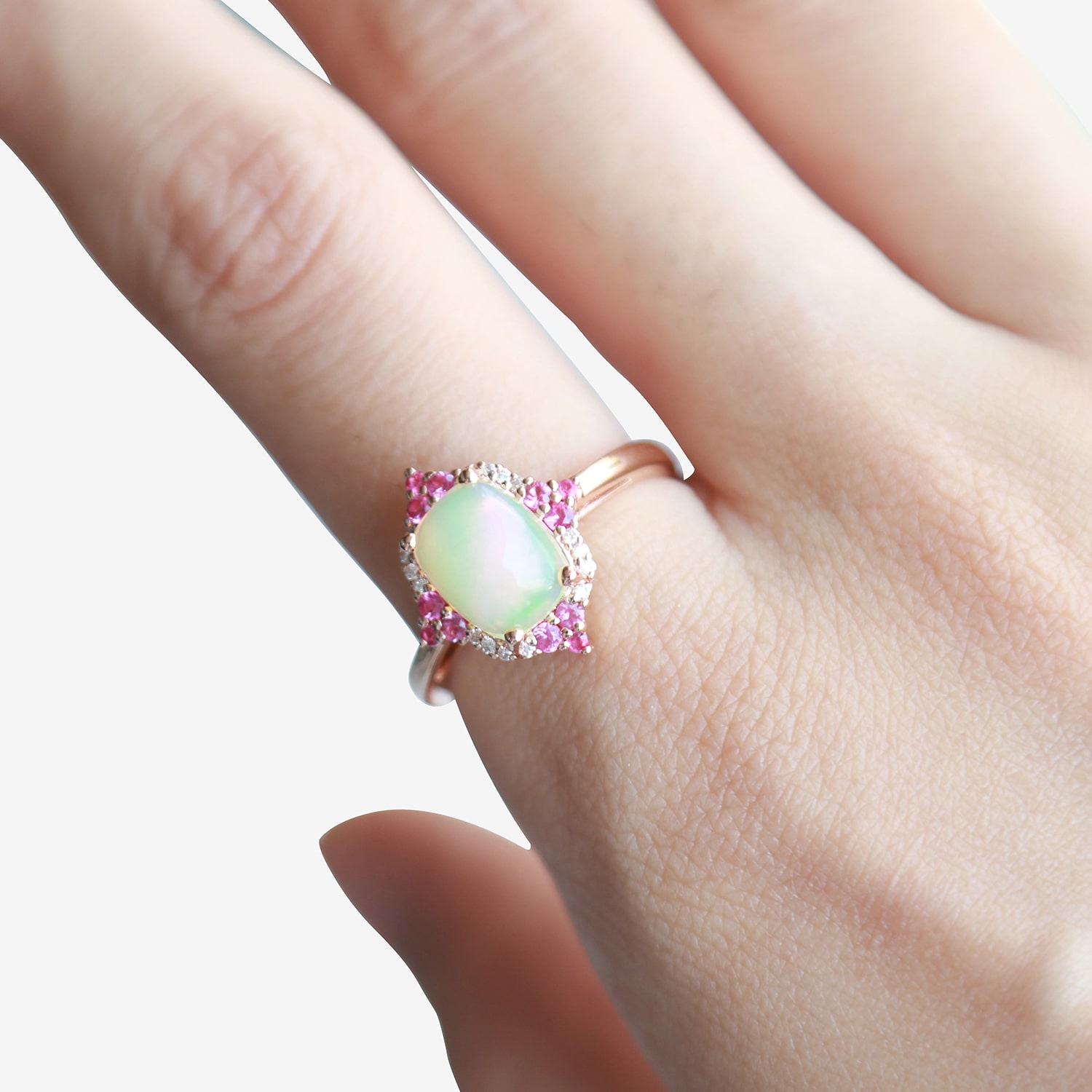 Limited Quantities! Womens Diamond Accent Genuine White Opal 10K Gold Cushion Halo Cocktail Ring