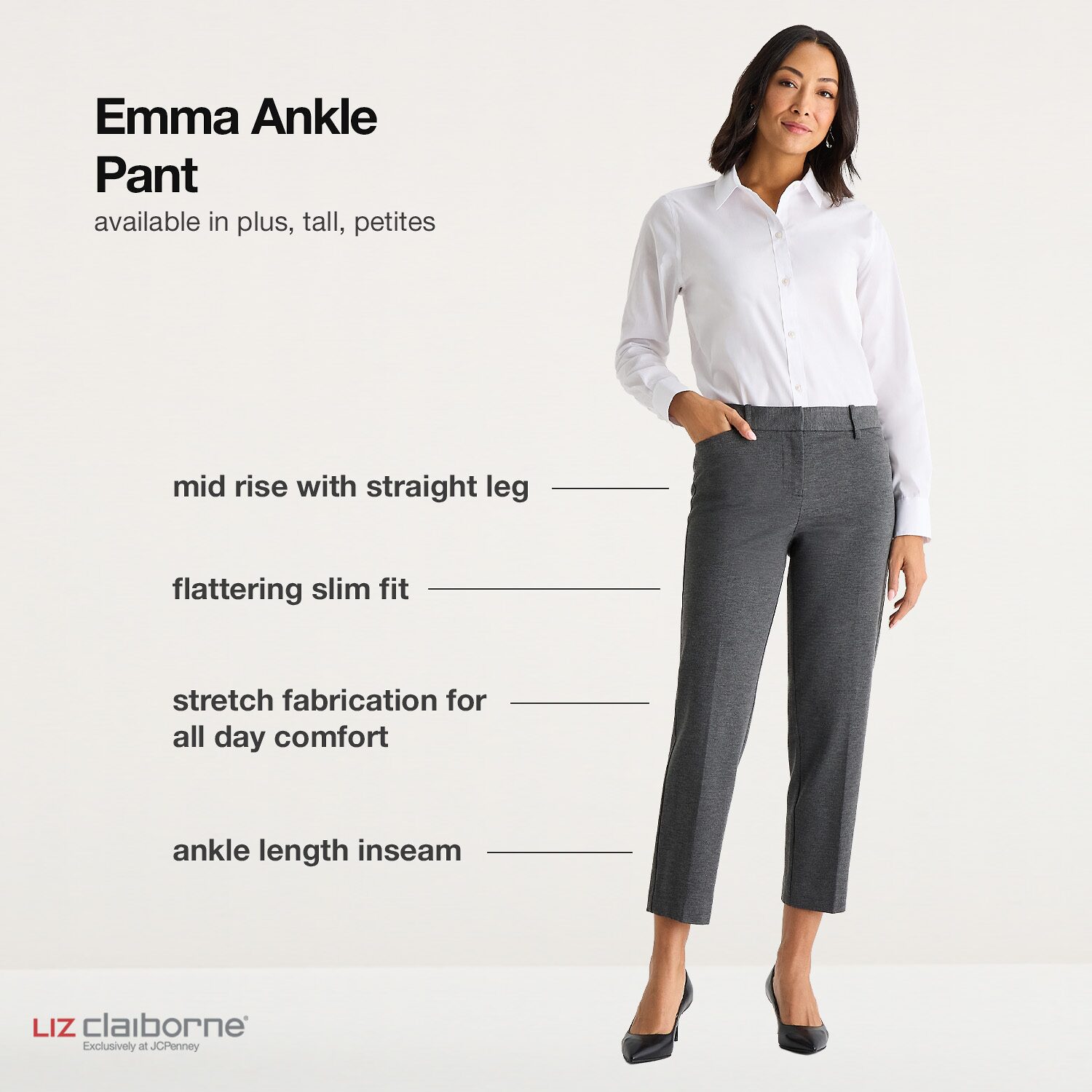 Liz Claiborne Emma Womens Slim Mid Rise Ankle Pant