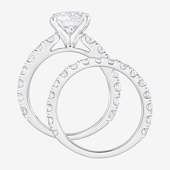 (F / Vs2) Womens 5 CT. T.W. Lab Grown White Diamond 14K Gold Round Side Stone Engagement Ring
