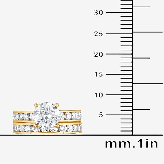 (G / Si1-Si2) Womens 4 CT. T.W. Lab Grown White Diamond 14K Gold Over Silver Round Side Stone Bridal Set