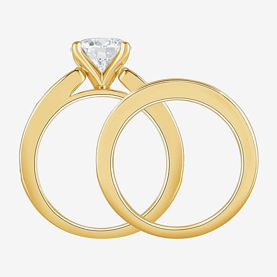 (G / Si1-Si2) Womens 4 CT. T.W. Lab Grown White Diamond 14K Gold Over Silver Round Side Stone Bridal Set