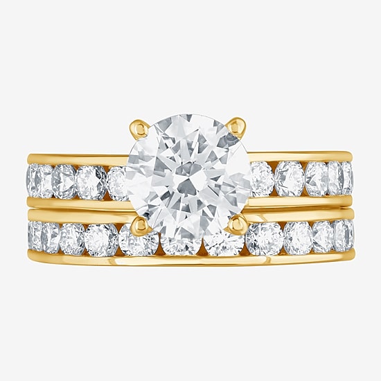 (G / Si1-Si2) Womens 4 CT. T.W. Lab Grown White Diamond 14K Gold Over Silver Round Side Stone Bridal Set