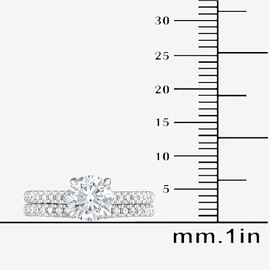 (G / Si1-Si2) Womens 2 CT. T.W. Lab Grown White Diamond Sterling Silver Round Side Stone Bridal Set