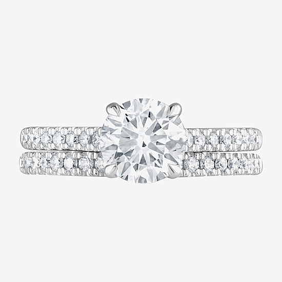 (G / Si1-Si2) Womens 2 CT. T.W. Lab Grown White Diamond Sterling Silver Round Side Stone Bridal Set
