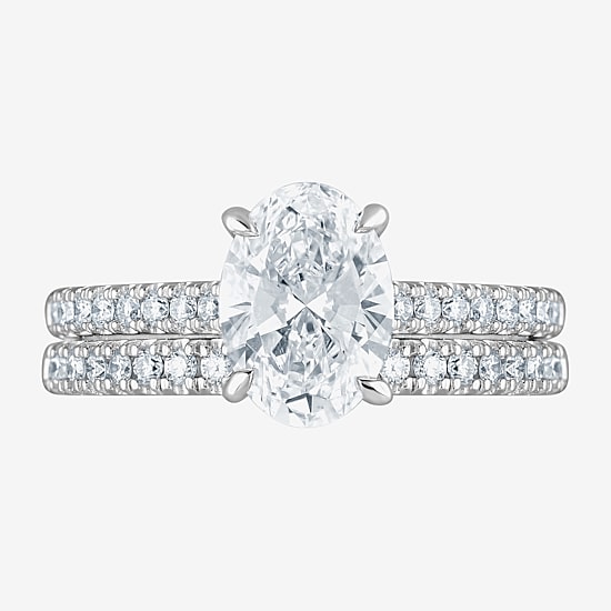 (G / Si1-Si2) Womens 2 CT. T.W. Lab Grown White Diamond Sterling Silver Oval Side Stone Bridal Set