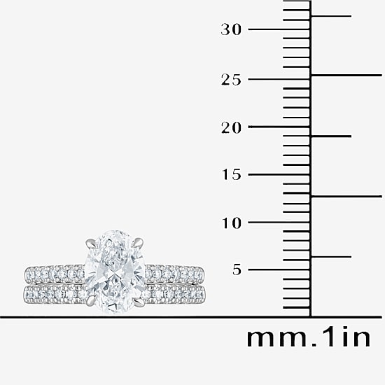 (G / Si1-Si2) Womens 2 CT. T.W. Lab Grown White Diamond Sterling Silver Oval Side Stone Bridal Set
