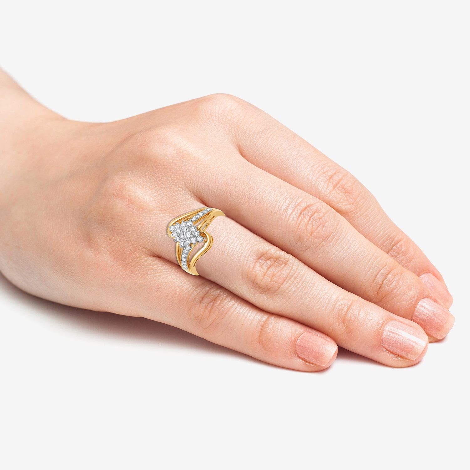 (F / Si1-Si2) Womens 1/2 CT. T.W. Lab Grown White Diamond 14K Gold Over Silver Cocktail Ring