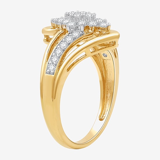 (F / Si1-Si2) Womens 1/2 CT. T.W. Lab Grown White Diamond 14K Gold Over Silver Cocktail Ring