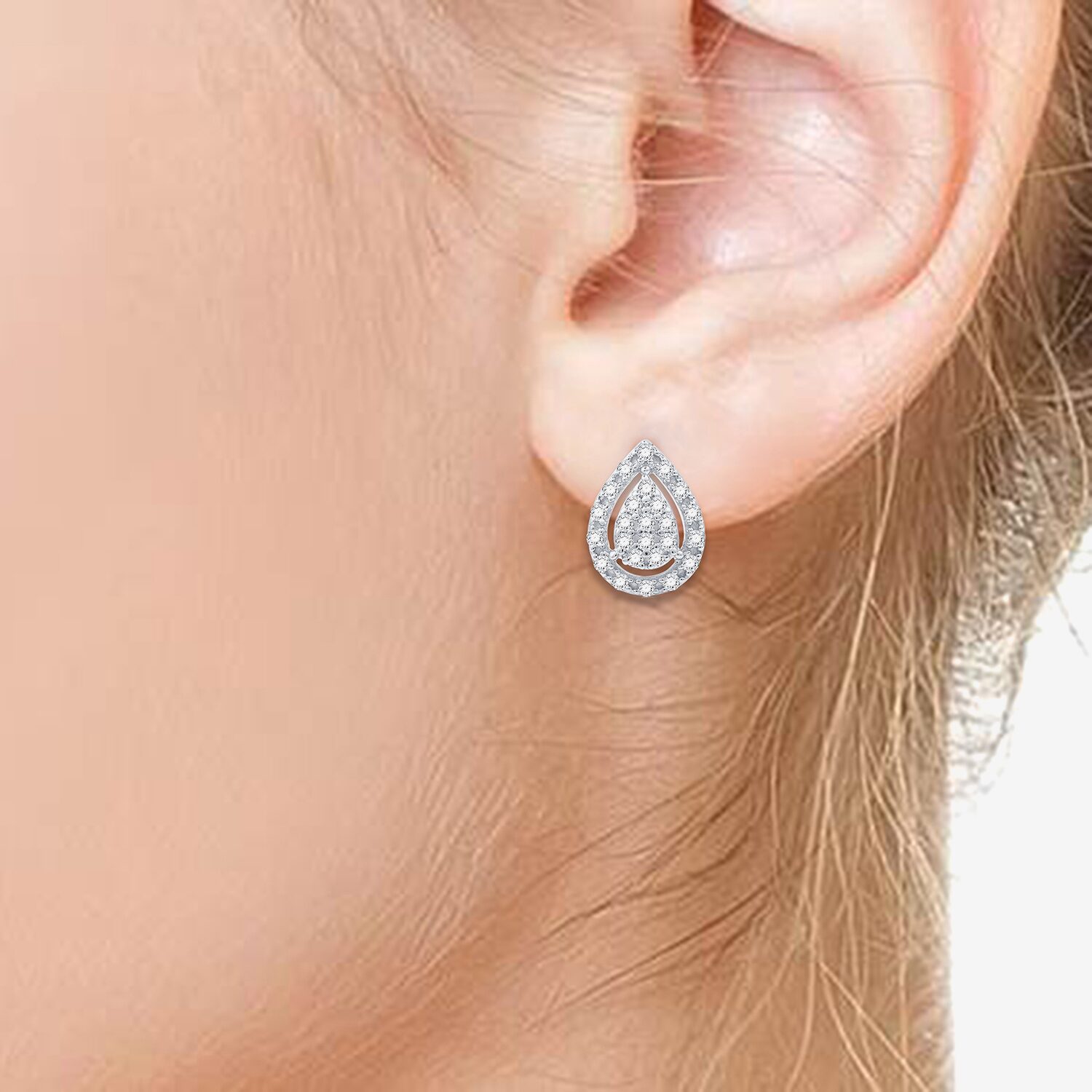 (F / Si1-Si2) Womens 1/2 CT. T.W. Lab Grown White Diamond Sterling Silver Pear 2-pc. Jewelry Set