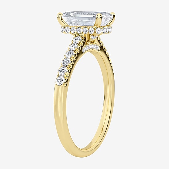 (G / Vs1-Vs2) Womens 2 CT. T.W. Lab Grown White Diamond 14K Gold Rectangular Side Stone Engagement Ring