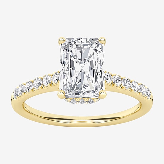 (G / Vs1-Vs2) Womens 2 CT. T.W. Lab Grown White Diamond 14K Gold Rectangular Side Stone Engagement Ring