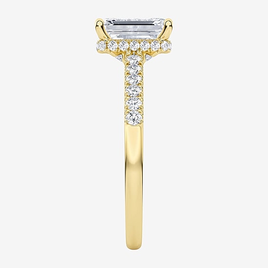 (G / Vs1-Vs2) Womens 2 CT. T.W. Lab Grown White Diamond 14K Gold Rectangular Side Stone Engagement Ring